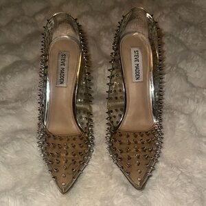 Steve Madden Clear Stiletto Heels with Spike Studs